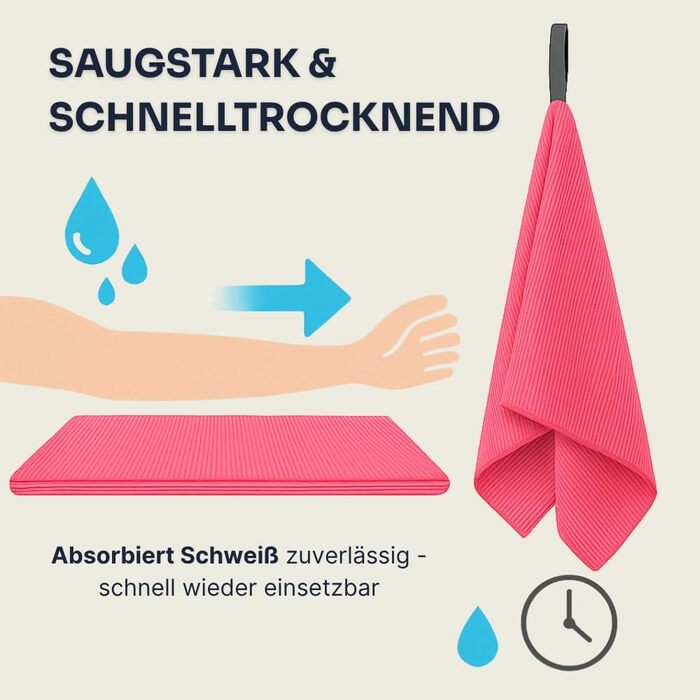Рушник для фітнесу YUMUVE 125x50 см – спортивний рушник з покриттям для обладнання – нековзний & швидковисихаючий – мікрофібра рифленої текстури – ідеальний для спортзалу, тренажерного залу, йоги, тренувань – 5 кольорів (рожевий)
