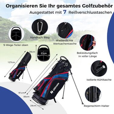 GYMAX Комплект гольф-клубу для чоловіків, повний набір гольф-клубу з драйвером #1, фейрвеєм #3, гібридом #5, залізом #5, #6, #7, #8, #9, #P, #S, паттером, 3 чохлами та переносною сумкою, блакитний