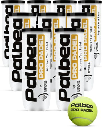 Palbea PRO Padel - М'ячі для падел-тенісу, сертифіковані FIP, преміум якість. Підходять для тренувань та турнірів. 1 картон x 6/12/24 туби.
