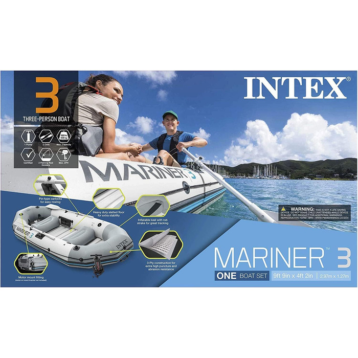 Надувний човен Intex Mariner 3 для трьох осіб з веслами та насосом