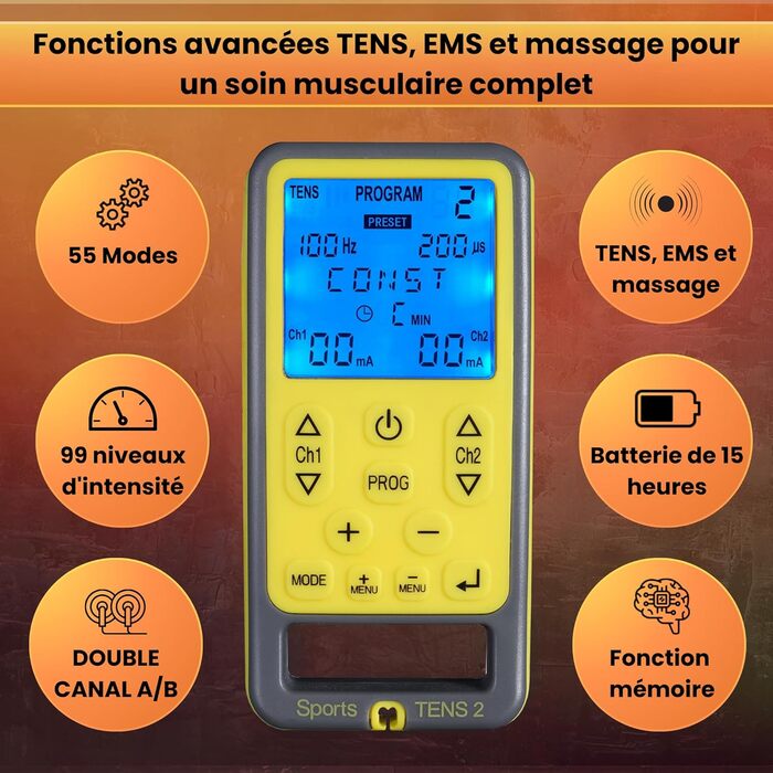 TensCare Sports - електростимулятор для спорту, TENS/EMS, масаж, зняття болю та розслаблення м'язів
