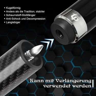 Більярдний кий з карбону, 58 дюймів, 12.5 мм наконечник, 20/21 унція, для аматорів та професіоналів