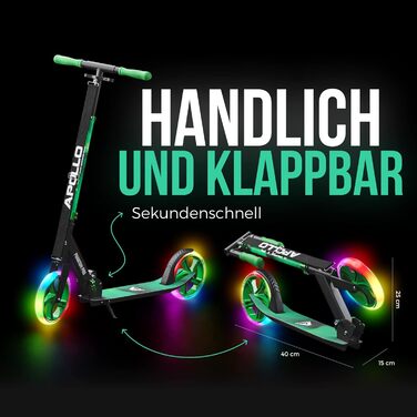 Скутер Apollo Phantom Pro City з LED-підсвіткою - розкладний, регульований по висоті, для дорослих, дітей та підлітків