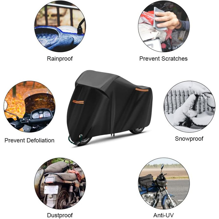 Захисний чохол для мотоцикла URAQT, XL, 230x95x125 см, водонепроникний, анти-UV, стійкий до розривів, з отвором для страховки від крадіжки