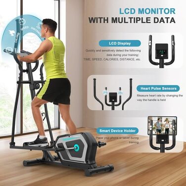 Еліптичний тренажер Crosstrainer 3-в-1 з LCD-монітором та Bluetooth, 16 рівнів опору, 6 кг маховик, до 130 кг, чорний