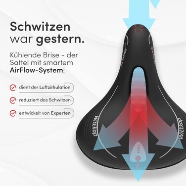 Велосипедне сідло WITTKOP з 3-зонним комфортом та гелевою підкладкою | Зручне сідло для жінок та чоловіків | Модель Büchel Grande Medicus, чорний міський сідло