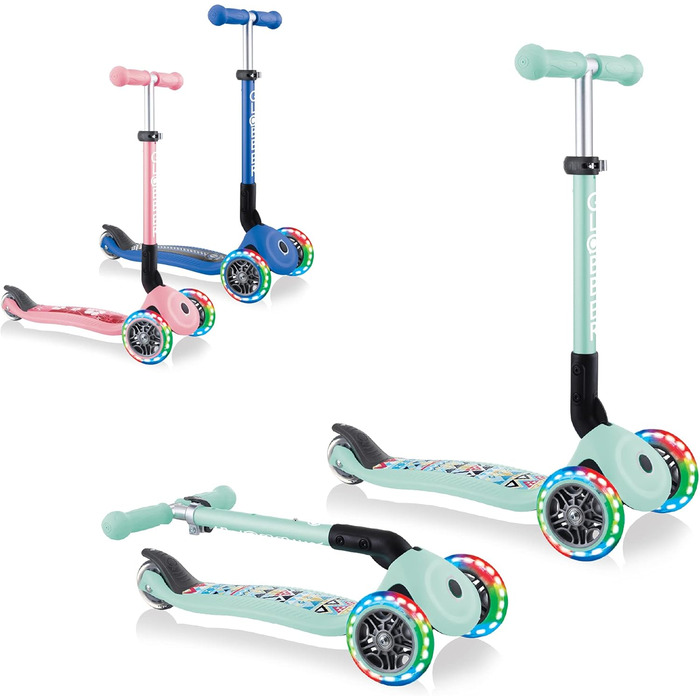 Дитячий триколісний самокат GLOBBER JUNIOR Foldable Fantasy Lights з LED колесами 120/80 мм, ABEC 5, складаний