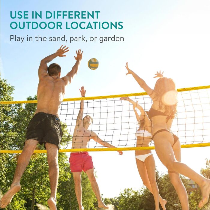 Набір для волейболу Navaris - мережа, м'яч, насос, сумка. Ідеально для пляжного волейболу, саду та тренувань на відкритому повітрі. Легкий монтаж.