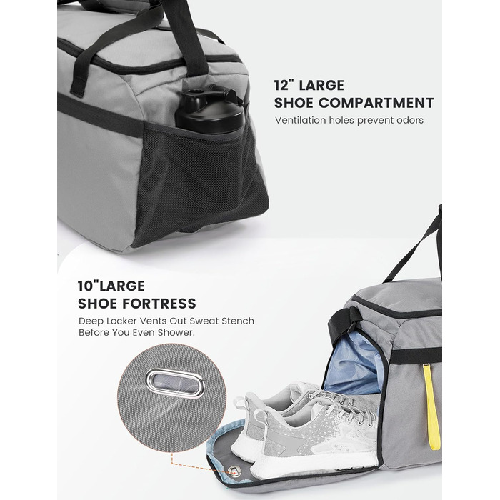 Спортивна сумка SKYSPER 35L з відділенням для взуття та мокрих речей - для фітнесу, спорту, подорожей (сіра)