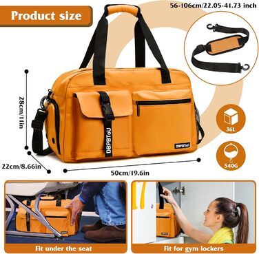 Спортивна сумка для жінок та чоловіків з відділенням для взуття та вологих речей, водонепроникна дорожня сумка Weekender для залу, басейну та сауни (Жовта)