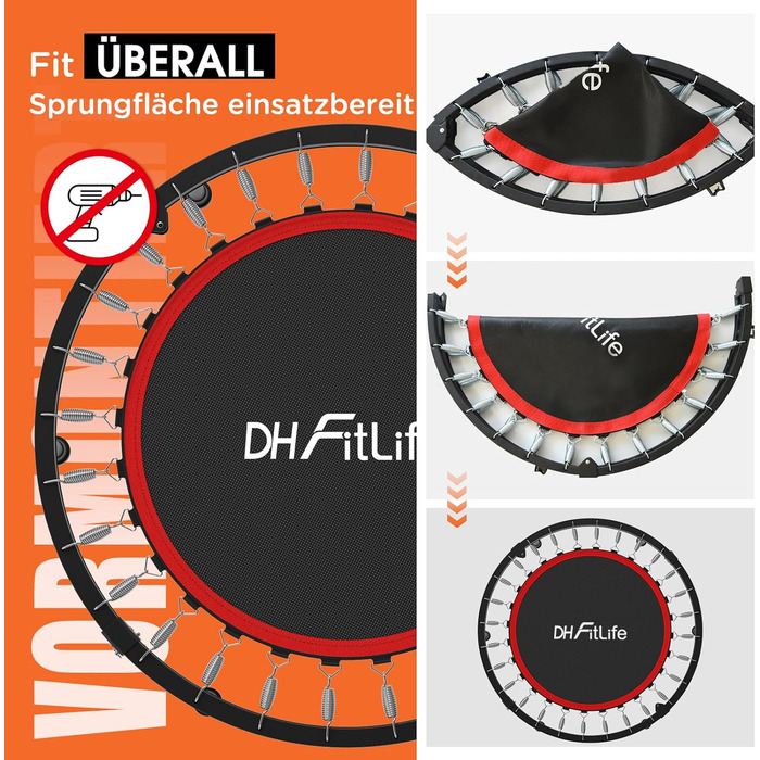 Трамплін для фітнесу DH FitLife складний, Ø102 см, 150 кг, 4 рівня регулювання ручки, стабільний та тихий для дітей та дорослих
