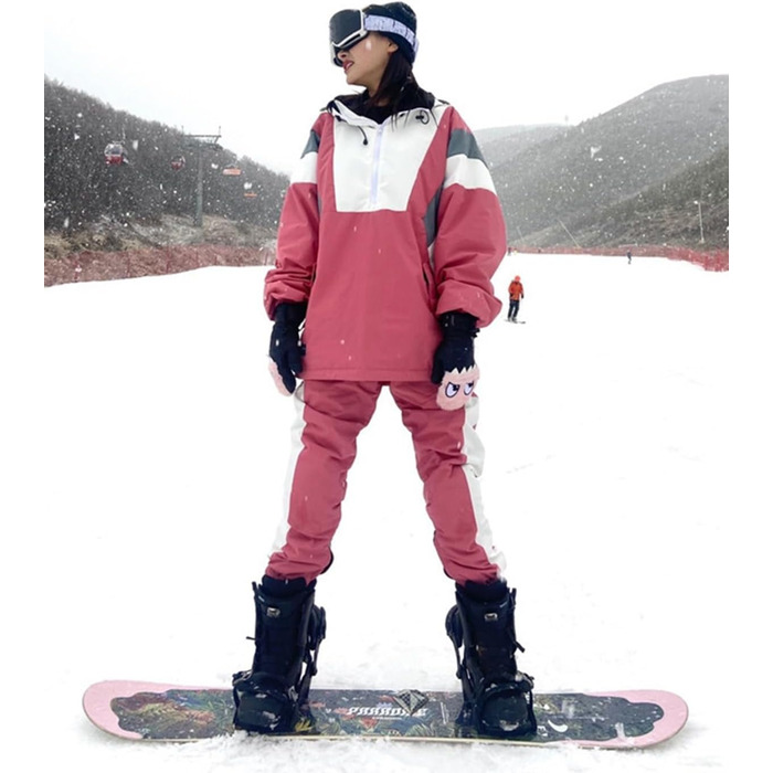 Сніговий комбінезон HOUZONIY для жінок та чоловіків. Теплий, водонепроникний, з капюшоном, для катання на лижах та сноуборді. Розмір S T63+Рожевий