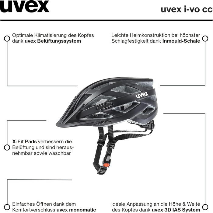 Велосипедний шолом Uvex i-vo cc для жінок і чоловіків, легкий, регульований розмір, з можливістю встановлення LED-ліхтаря