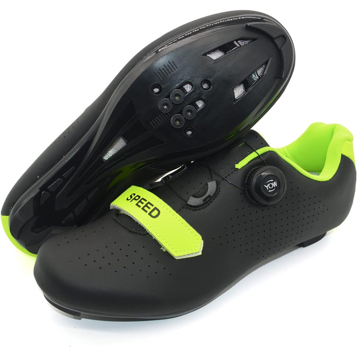 Велосипедні туфлі для їзди по пересіченій місцевості та шосе, сумісні з SPD/SPD-SL, для чоловіків та жінок (42 EU, Чорний/Зелений)
