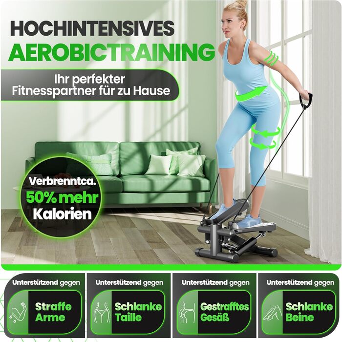 Ultrasport Swing Stepper: міні-степер 2-в-1 з мотузками та LCD-дисплеєм, тихий, з регулюванням навантаження