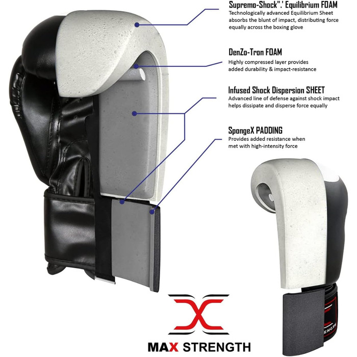 Боксерські рукавички MAXSTRENGTH для муай-тай, кікбоксингу, ММА, тренувань і спарингів, чоловічі та жіночі, посилене ущільнення, спортивні рукавички для мішка та бою