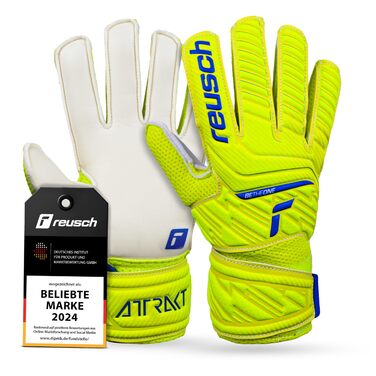 Воротарські рукавички Reusch Attrakt Solid Junior (Safet Yellow/Dp Blue/White) для дітей 5-16 років. Latex Solid, дихаючі, для тренувань та ігор