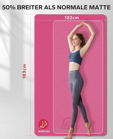 Йога-мат XXL HAPBEAR 183x122x6 мм, нековзкий, для фітнесу, пілатесу, тренувань, рожевий