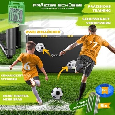 Ворота для футболу KESSER® для саду: міцні, для тренувань, з UV-стійкою сіткою, сталевий каркас з підкладкою, земляні анкери, повітряний насос, фішки, монтажні аксесуари для дітей та дорослих 180 см - з ворітною рамою антрацитового кольору