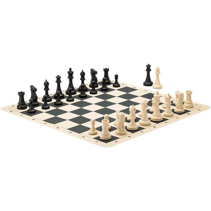 Турнірні шахи A&A: силіконова дошка 51x51 см, пластикові фігури Staunton, король 9,6 см, вага, сумка для зберігання