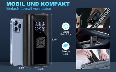 Портативна акумуляторна повітряна помпа для велосипеда - Hofeny, компресор, LED-ліхтар, для авто та мотоцикла