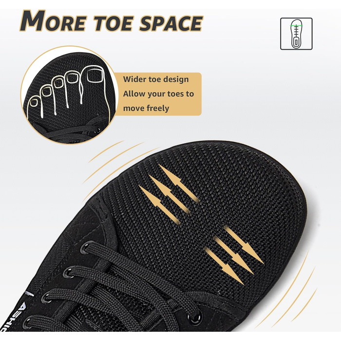 ASHION Взуття для ходьби та бігу без шкарпеток (44 EU, широкі, чорні)