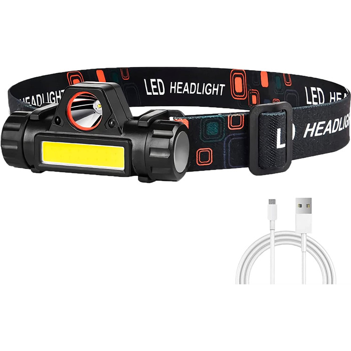 CREADY® Налобний ліхтар LED, перезаряджуваний USB | Налобний ліхтар з регульованим кутом та вологозахистом | Для походів, велоспорту, дітей