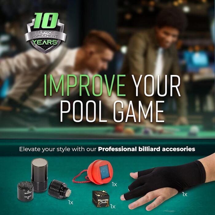 Billard Queue від IgnatGames: професійний бик з канадського клена (18/19/20/21 oz), з чохлом, інструментом для наконечників, рукавичкою та крейдою (590 мл, зелений)