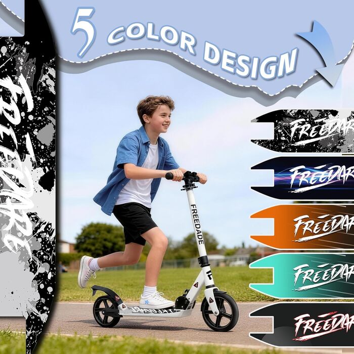 Міський трюковий ролер FREEDARE Cityroller для дітей та дорослих, складний, колеса 200 мм, регулювання висоти, до 100 кг, білий