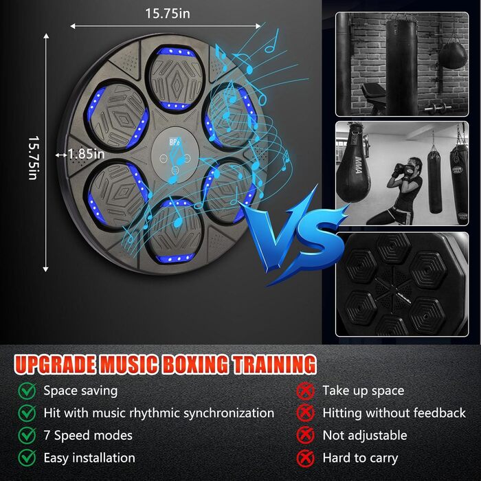 Музична боксмашина Lishetimig для стін, Bluetooth, LED-підсвітка, 7 режимів швидкості, боксерські рукавички для дорослих та дітей, тренування вдома та в офісі