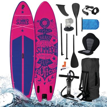 SUP дошка BRAST Summer надувна, 320x81x15 см, рожева: комплект з аксесуарами (рюкзак, весло 2-в-1, сидіння для каяка, тримач для екшн-камери, ліш)
