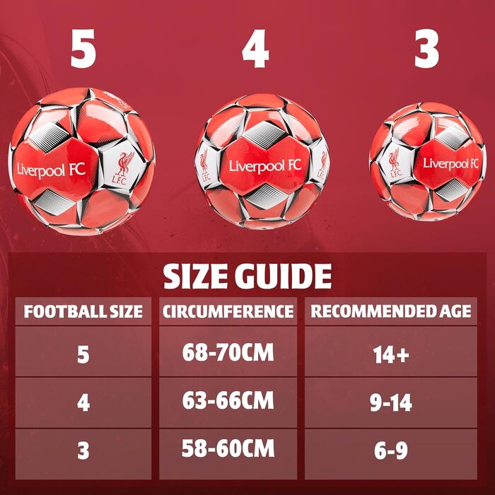 М'яч для футболу Liverpool FC, офіційний ліцензований м'яч, розмір 3 або 5 - подарунок для фанатів, білий/червоний (червоний, 3)