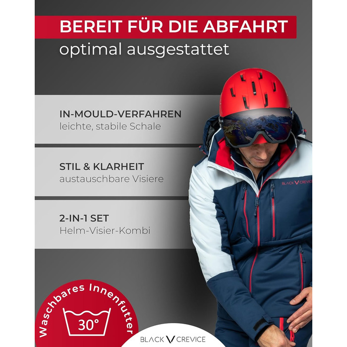 Шолом гірськолижний BLACK CREVICE Kirchberg з візором та вентиляційними отворами, чорний/сріблястий, розмір M (54-57 см)