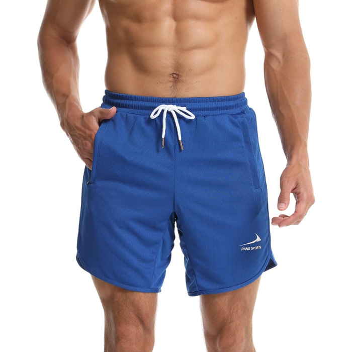 Спортивні шорти для бігу та фітнесу з блискавкою, Navy Blue (синій) з петлею для рушника (L, синій)