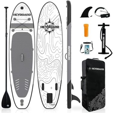 Надувна SUP-дошка HEYBOARD 320x81x15 см з аксесуарами: рюкзак, регульоване весло, ручний насос, страхувальний шнур, знімний плавник