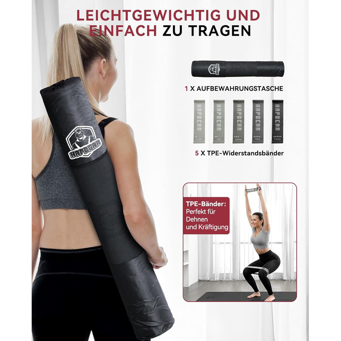 Йога мат HAPBEAR XXL 183x91x6 мм - неслизька, для фітнесу, з гумовими стрічками та сумкою, чорний