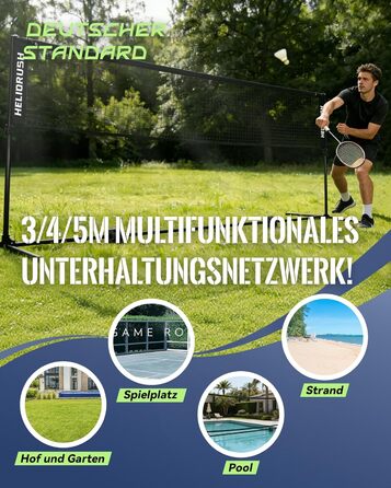 Мережа для бадмінтону та волейболу, регульована висота 3/4/5м, сталевий каркас, HDPE, для саду, пляжу, басейну, тенісу, дітей та дорослих, чорна (400 см)