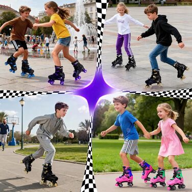 Роликові ковзани Nattork для дітей, регульовані, з LED, фіолетові, розмір 37-41