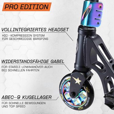 Трюковий самокат STAR SCOOTER 110 мм, алюмінієвий, ABEC-9, HIC, для дітей від 8 років, чорний хром
