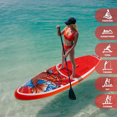 Надувна SUP-дошка FunWater з аксесуарами: рюкзак, ручний насос, страховочна лінія, 3 знімні плавники, регульоване плаваюче весло