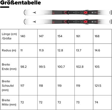 Лижі ATOMIC REDSTER SC для жінок та чоловіків | Високопродуктивні лижі з технологією TI Stabilizer та Densolite Core | Білий/Чорний, 147 см