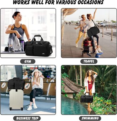 Спортивна сумка для подорожей з відділенням для взуття та вологих речей, водонепроникна сумка-вікенд для йоги, плавання та залу, унісекс (Чорна)