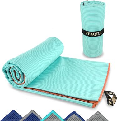 Рушник PEAQUE з мікрофібри з текстурою - легкий, компактний, швидковисихаючий, XL, 200 x 100 см, блакитний/помаранчевий (край: помаранчевий), 1 шт.