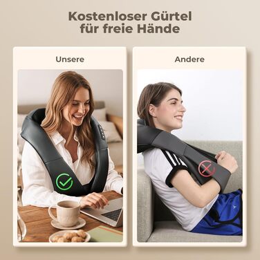 Масажер для шиї та спини ELEHOT з підігрівом, Shiatsu масаж шиї, плечей, спини, попереку, ніг та м'язів. Регульована швидкість, для дому, офісу, авто (Чорний, штучна шкіра з реміннем)