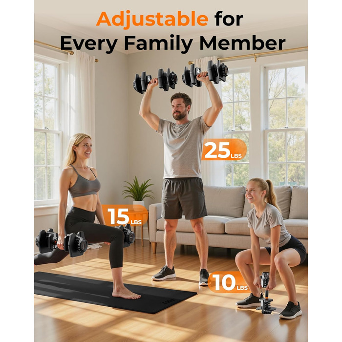 Набір гантелей FEIERDUN регульовані, 2.3 - 24 кг, 15 в 1, з антиковзними ручками та піддоном, для дому, фітнесу та силових тренувань, унісекс