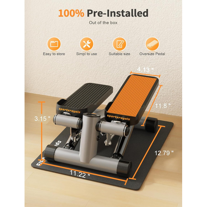 Степпер Sportsroyals Up-Down-Twister для дому з тросами та LCD дисплеєм, до 150 кг