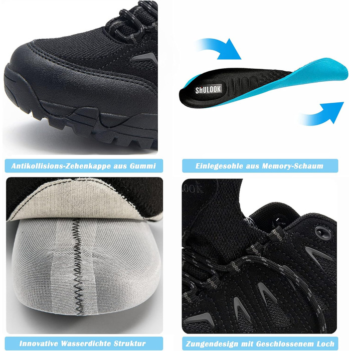 Черевики для хайкінгу SHULOOK чоловічі водонепроникні легкі трекінгові черевики з підтримкою щиколотки, неслизькі спортивні кросівки для кемпінгу та хайкінгу (47 EU, Чорний)