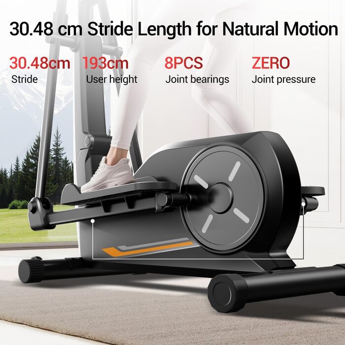 UMAY Еліптичний тренажер для дому ET30: 16 рівнів опору, тихий магнітний привід, довжина кроку 40 см, датчики пульсу, LCD-дисплей, вантажопідйомність 159 кг