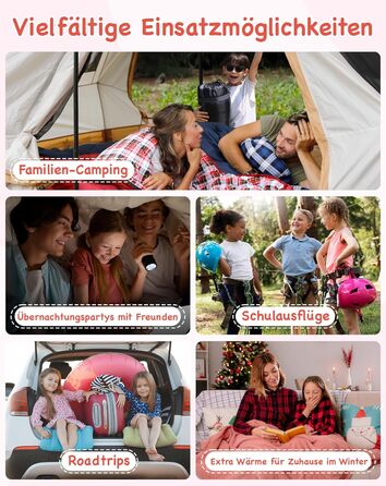 Сплячий мішок KingCamp для дітей з фланелі, легкий, водонепроникний, компактний, зимовий, 4 сезони, для кемпінгу, підходить для дітей до 140 см, комфортна температура: 7°C (червоний)