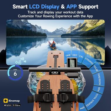 Магнітний тренажер для греблі YPOO для дому: 16 рівнів навантаження, складаний, з LCD-дисплеєм та подвійними напрямними, витримує до 158 кг